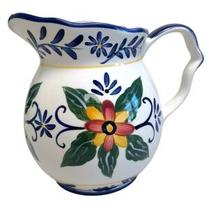 Talavera By Whole Home Floral Ceramic 64 oz Pitcher w/Handle Retired Blue Green